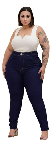 Calça Plus Size Feminina Jeans Cintura Alta Lycra Skinny 