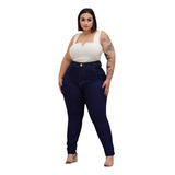 Calça Plus Size Feminina Jeans Cintura Alta Lycra Skinny 