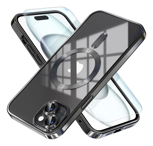 Funda Para iPhone 15 Transparente Con Magsafe Case + 2 Micas
