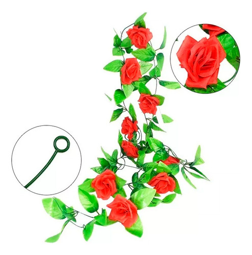 Rosas Rojas Enredadera Flores Decoración Artificial 