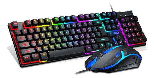 Teclado Gamer Español T-wolf Tf-200 Qwerty Luz Rgb + Mouse