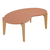 Mesa De Centro Mdf Modelo Orgânico Pés Em Madeira 105cm