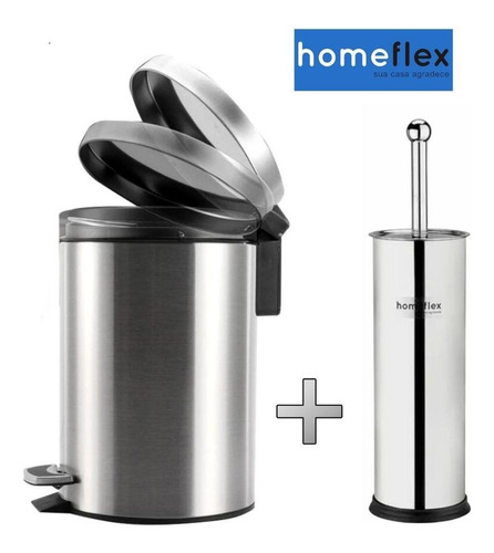 Lixeira Inox Escova Sanitária Banheiro Vaso Kit Homeflex Top