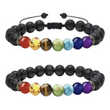 Pulseras Parejas Piedras Volcanicas 7 Chakras Yoga Reiki Color Negro Diámetro 19 Cm Largo 19 Cm