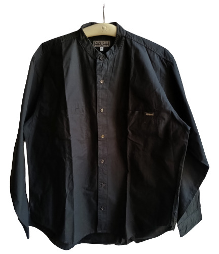 Años 90 Guess Camisa Negra Cuello Mao Talle L Vintage Retro