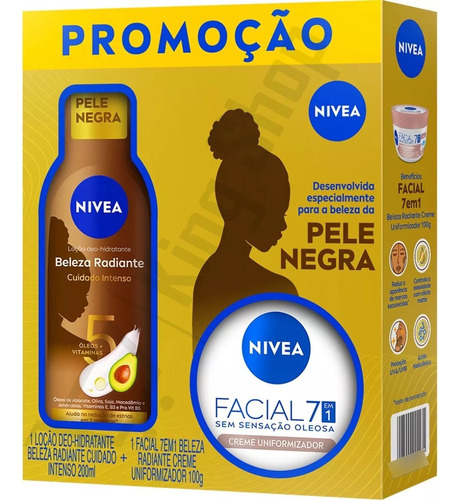 Kit Nivea Pele Negra Radiante Hidratante Facial E Corporal