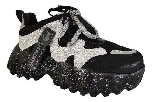 Tenis Chunky Dama Negro Barbie Plataforma Sneakers Moda 