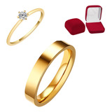 Aliança Ouro 18k Banhada Casamento + Anel Tungstênio 4mm 