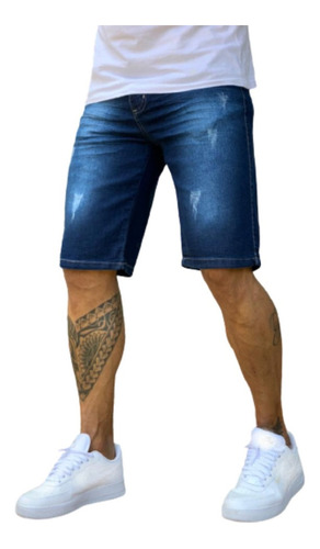 Bermuda Jeans Masculina Torn Blue