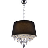 Lustre De Cristal Legítimo Cúpula Em Tecido Pendente Sala Jantar São Paulo Preto 3 Lâmpadas E-27 150x46cm Llumm Bronzearte