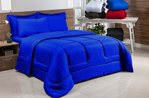 Edredom Enxovais Santana Coberdrom Casal Queen Queen Diseño Liso Color Azul De 2.4m X 2.2m