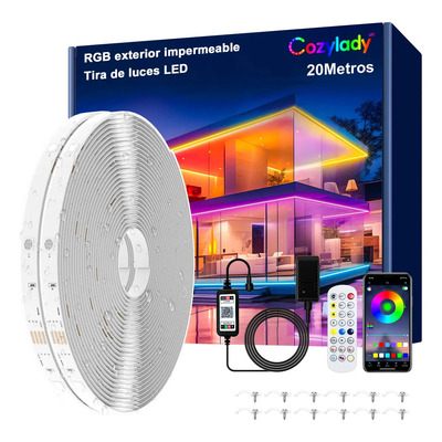 Cozylady Tiras De Led 20m Impermeable Ip67 Bluetooth Rgb Luz Led Inteligentes Música De Tiras De Luces Led App Control Para Cuarto,tv,bar,habitación Gaming,fiesta,decoración De Interior | Envío gratis
