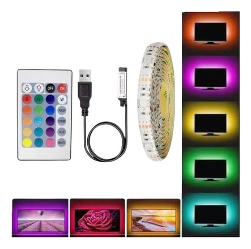 Cinta Led Para Televisor, Tira Led Pc Usb 5050 Rbg 2mts