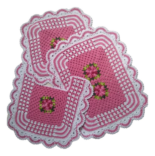 Jogo De Tapetes Para Banheiro Com Flores, Crochê Feito A Mão