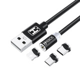 Cabo Usb Hrebos Hs-210 2 Metros Preto Com Entrada Usb  Saída Lightning, Tipo-c, Micro Usb