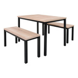 Conjunto De Mesa Ciplafe Mega 2 Bancos Bp 1,10m Cor Carv Montreal Desenho Do Tecido Das Cadeiras Amendoa