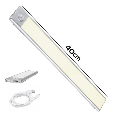 Luminária Luz Led Sensor Movimento Recarregavel Armário 40cm Cor Branco/neutro 5v