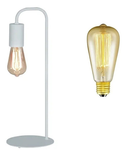 Velador Nordico Industrial Bl - Ng C/ Lamp Pera Vintage 25w