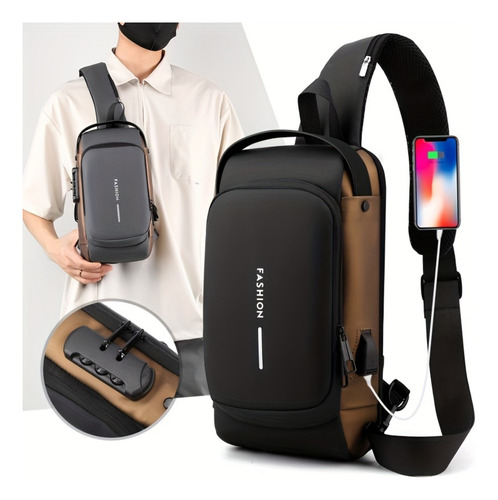 Bolsa Mochila Anti-roubo Tiracolo Pochete Transversal Usb