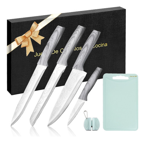 Set De Cuchillos De Cocina Profesional Con Tabla Para Cortar