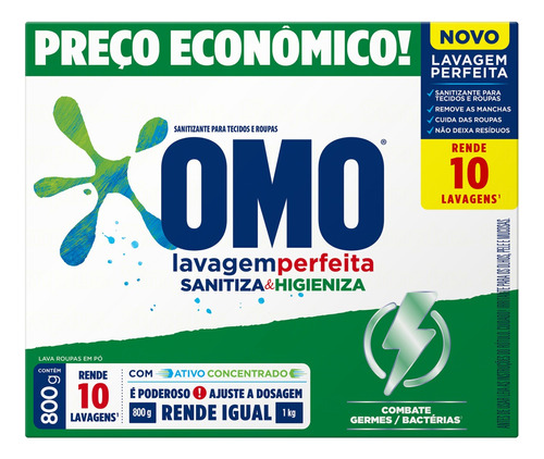 Omo Sanitiza & Higieniza Sabão Em Pó Lavagem Perfeita 800g