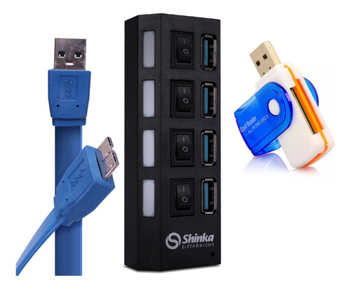 Adaptador Cabo Usb Extensor Hub De 4 Portas 3.0 2.0 Brinde