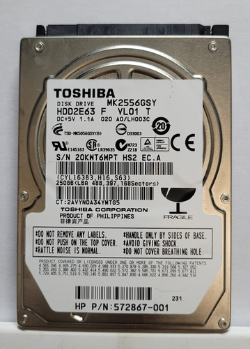 Disco Rigido Toshiba 250gb Mk2556gsy Notebook