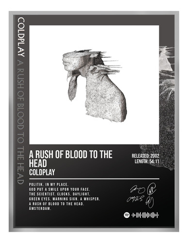 Poster Coldplay Rush Blood Head Music Firma 80x60