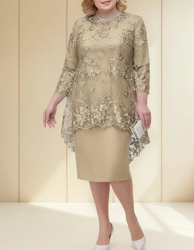 Vestido De Señora Con Textura Suave Y Bordado Floral En Encá