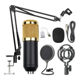 Combo Micrófono Bm-800 Condensador Con Brazo Tijera Y Filtro Color Negro/dorado