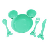 Kit De Plato + 3 Cubiertos Infantiles Plástico Mickey Bebes