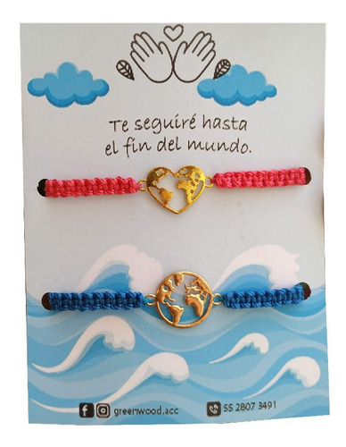 Dúo Pulseras Mundo Viaje Pareja Novios Aniversario