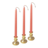 3 Pack Vela Rosa Larga 25.5cm Con Candelabro Dorado