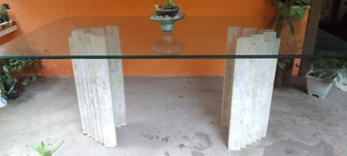 Mesa De Vidro Com Pé De Mármore