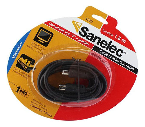 Cable Coaxial Rg-59 Calib 20 Conectores F 1.8m T4211 Sanelec