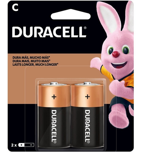 02 Pilhas C Média Lr14 Alcalina Duracell 1 Cartela