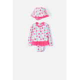 Vestido De Baño Littlemic Entero Con Gorro Azul Y Fucsia Par