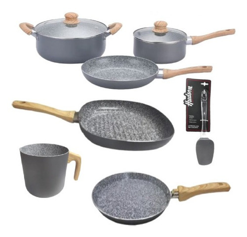 Set Sarten Olla Bifera Jarr Panq Hudson Granito Antiadhe 9pz