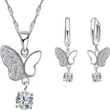 Conjunto Plata 925 Mariposa Elegante Collar Aros Mujer 