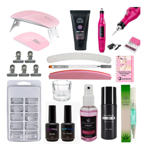 Kit De Unha Poly Gel Manicure Lixa Buffer Sun Mini Iniciante