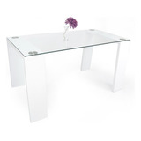 Mesa De Comedor Milan 6 Puestos Tapa Vidrio Patas Blanco