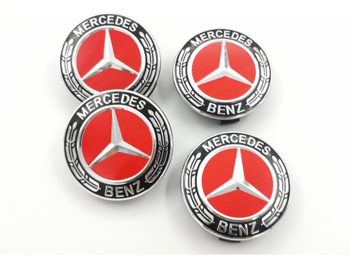 4 Tapas Centro De Rin Mercedes Benz 75mm Originales New Red