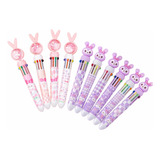 Set 6 Plumas Retráctil Multicolor Conejita Kawaii