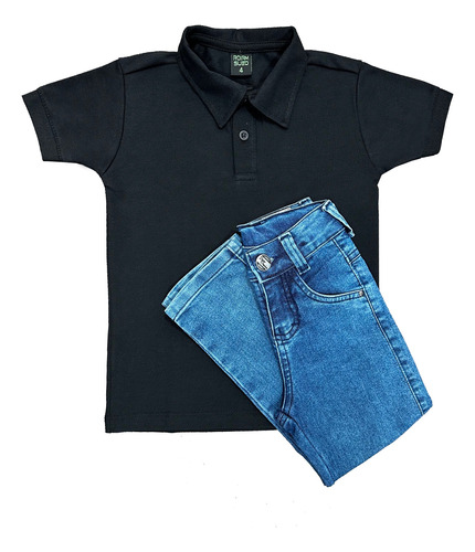 Kit Camisa Polo 2 Ao 8+calça Jeans Infantil Menino Atacado