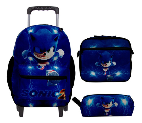 Bolsa Escola Menino Sonic Juvenil Infantil Reforçada Rodinha