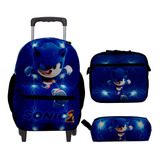 Bolsa Escola Menino Sonic Juvenil Infantil Reforçada Rodinha