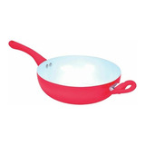 Wok Sarten 26 Cm Ceramica Antiadherente Mango Sin Tapa Rojo