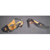 Zapato Sandalia Cuero Gamuza Negro Talle 37 -taco 7 Cms
