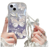 Funda Celular Mariposa Mujer Brillosa Colgante Para iPhone
