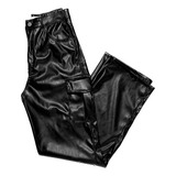 Pantalon Engomado Negro Cargo Mujer Cuero Ecocuero Moda 2024